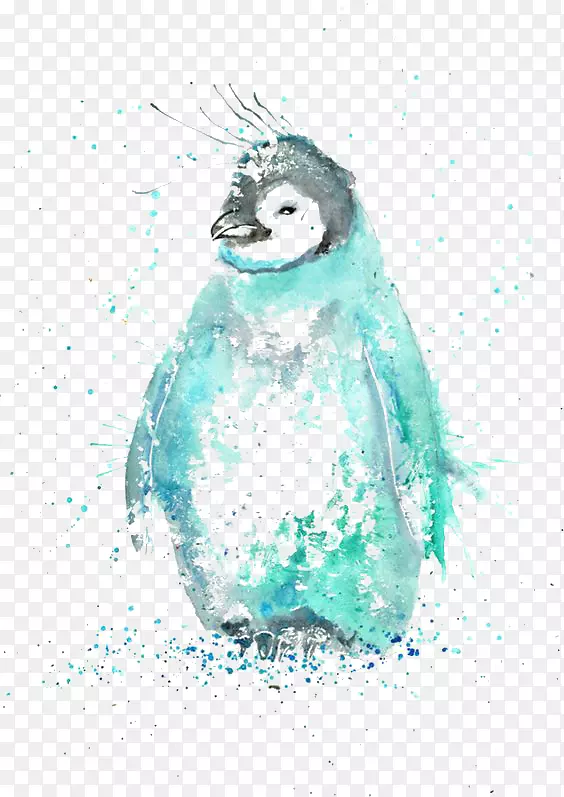 企鹅水彩画插图-企鹅