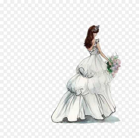 时装设计绘画艺术时装插画新娘穿着婚纱