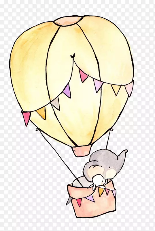 绘制象兔艺术插图-热气球