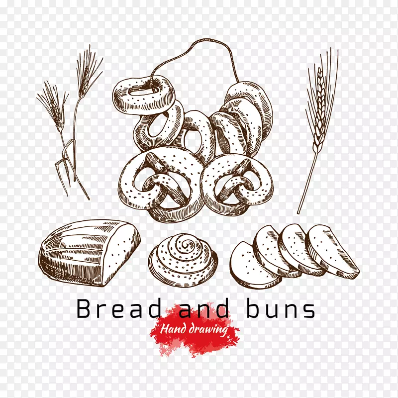 面包圈小面包画画百吉饼和小麦