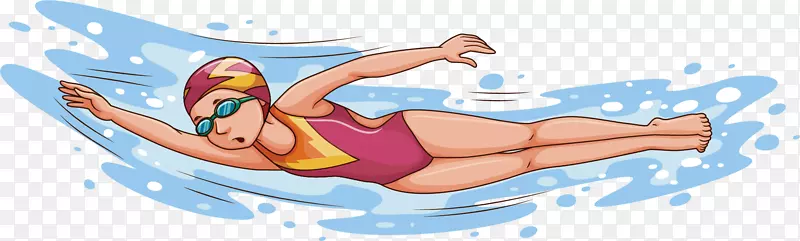 海报卡通插图-免费游泳