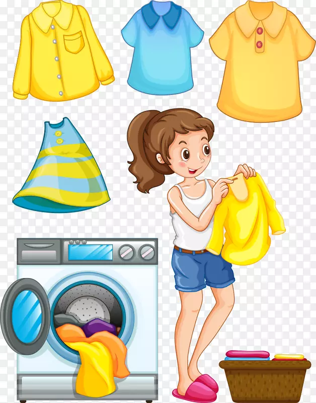 洗衣房熨烫洗衣机剪贴画烘干衣服女子