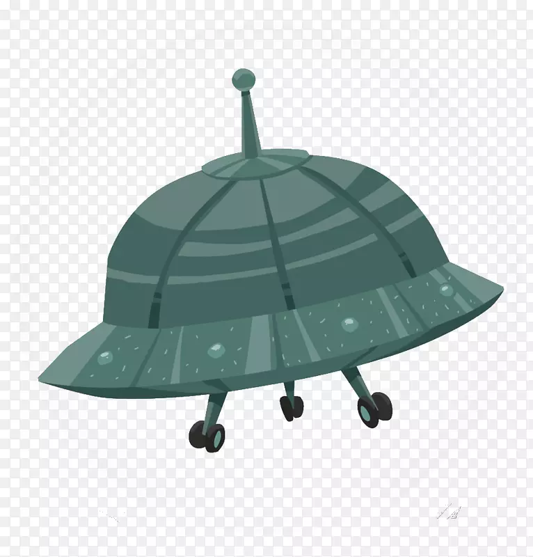 不明飞行物飞碟卡通插图-绿色UFO