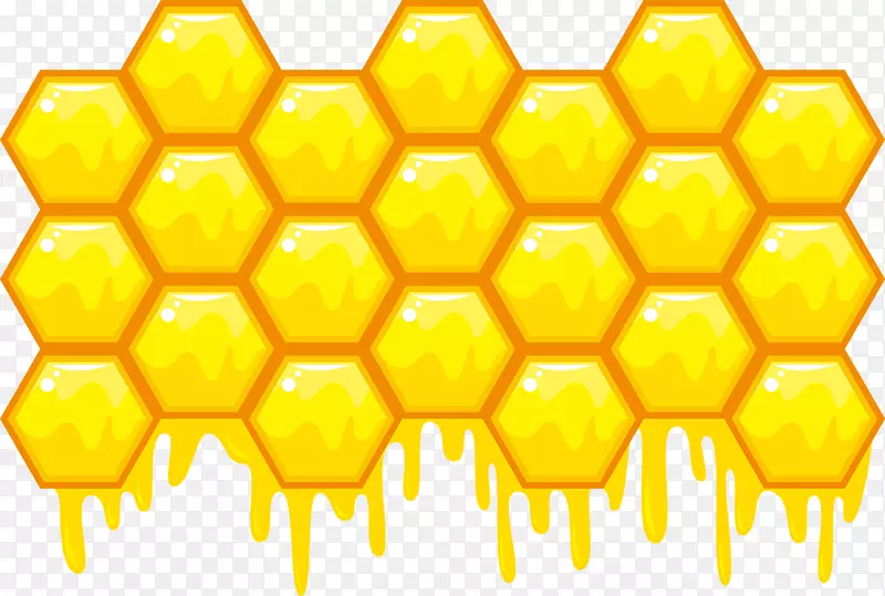 蜜蜂蜂巢六角形插图.黄色可爱蜂窝网格