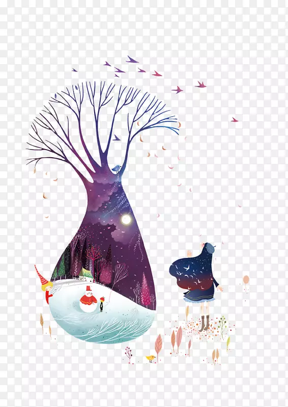 水彩画创意作品设计师插图-梦想树