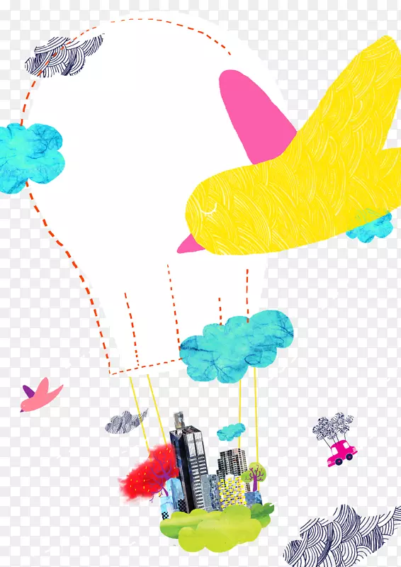飞机气球卡通插图.热气球卡通手绘背景材料