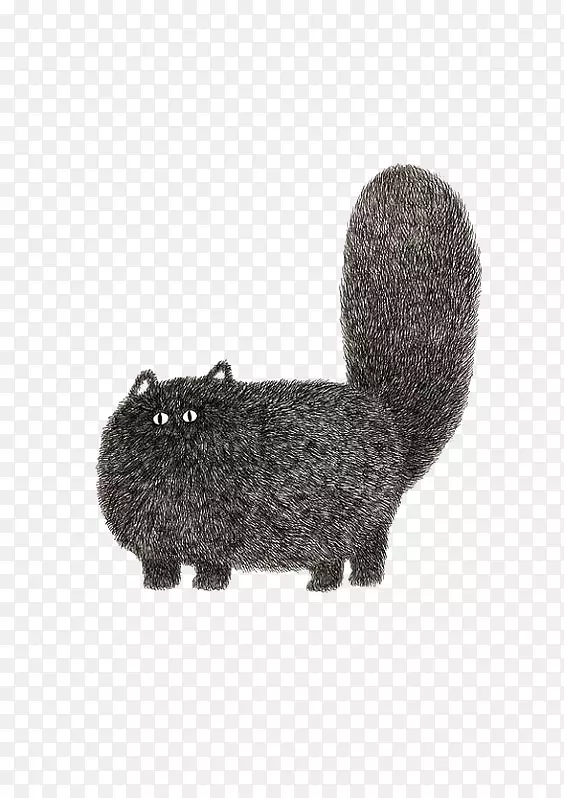 黑猫画插图-猫