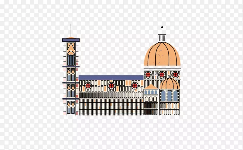 佛罗伦萨平面设计动画插图-创意平面城堡建筑