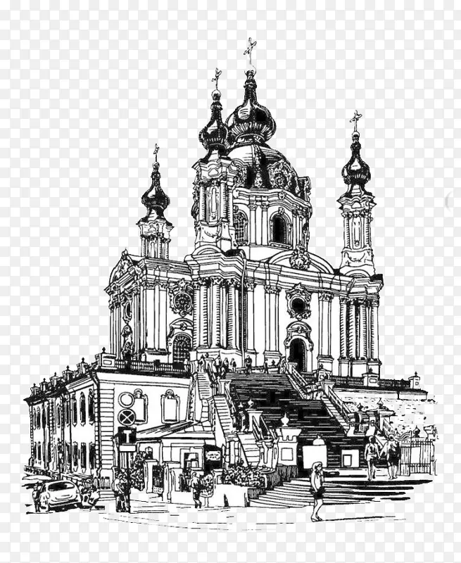 基辅东正教教堂绘画插图-手绘城堡