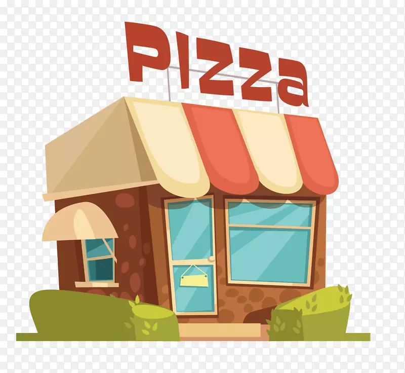 披萨快餐意大利美食插图-卡通休闲比萨饼实体店PNG