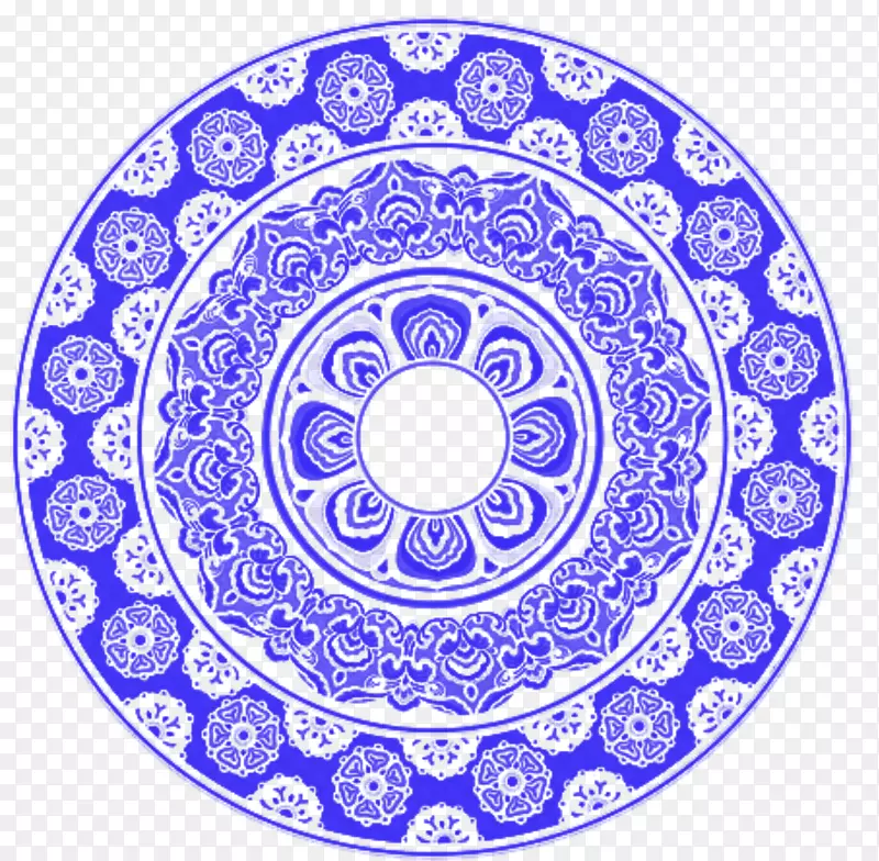 月饼图腾-圆形青花瓷盘