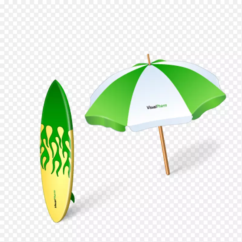 泳滩图标-卡通雨伞及冲浪板