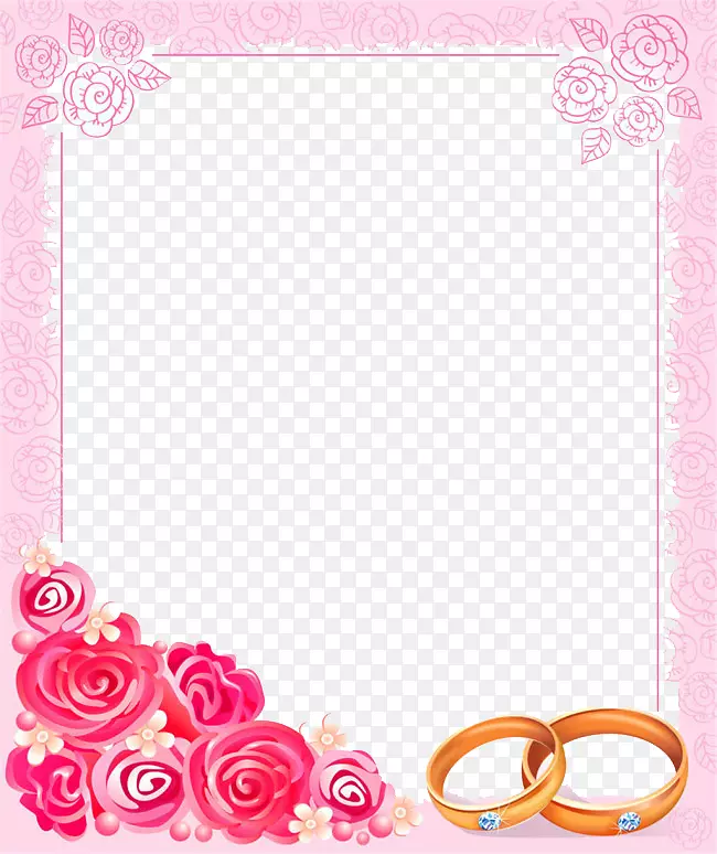婚礼邀请函图片框夹艺术-边框粉红色玫瑰图片