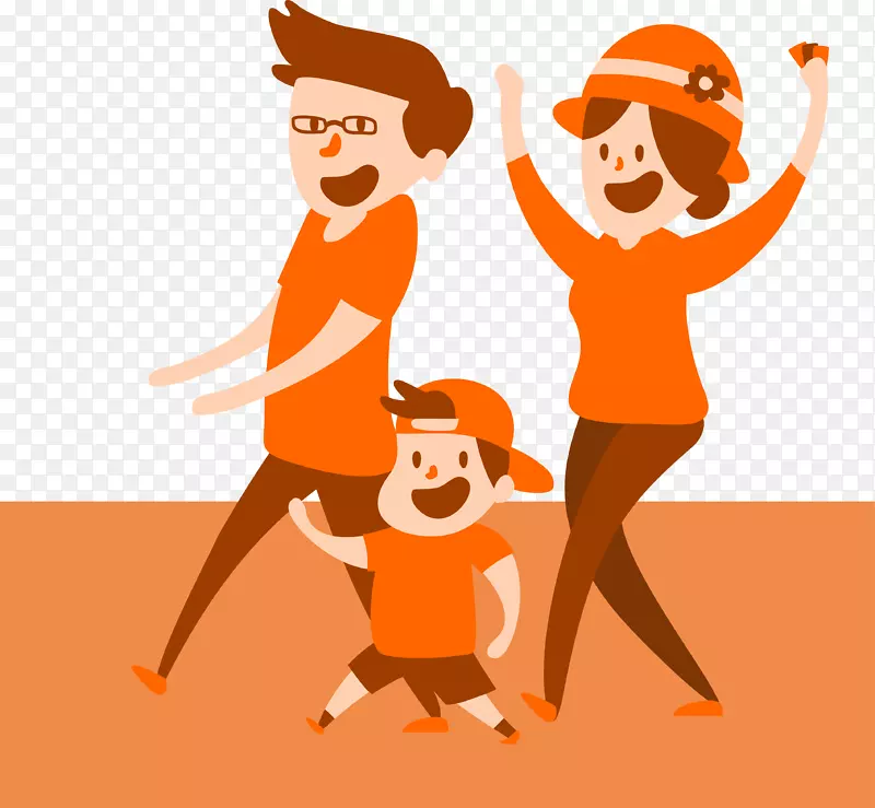 卡通插图-橙色家庭