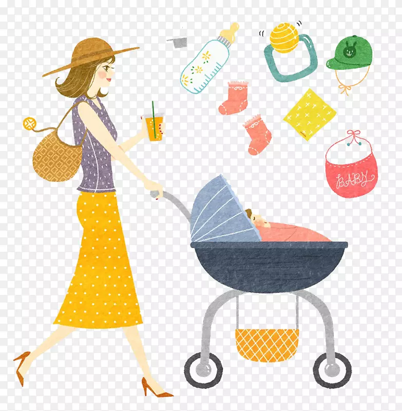 婴儿食品妈妈婴儿运输剪贴画-母亲推婴儿车