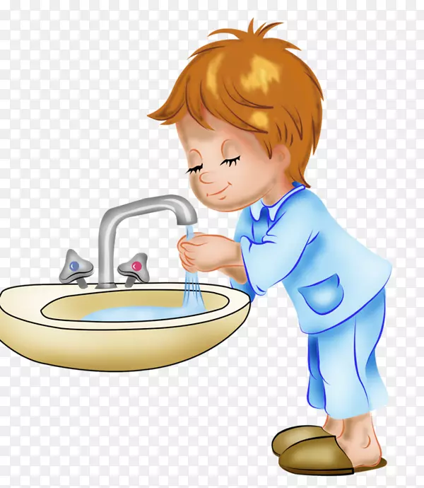 儿童绘画卫生-卡通男孩洗手