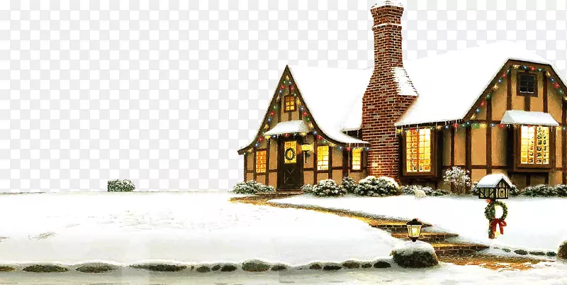 罗瓦涅米桑塔斯村的圣诞老人来到小镇的圣诞节-雪地上温暖的别墅。