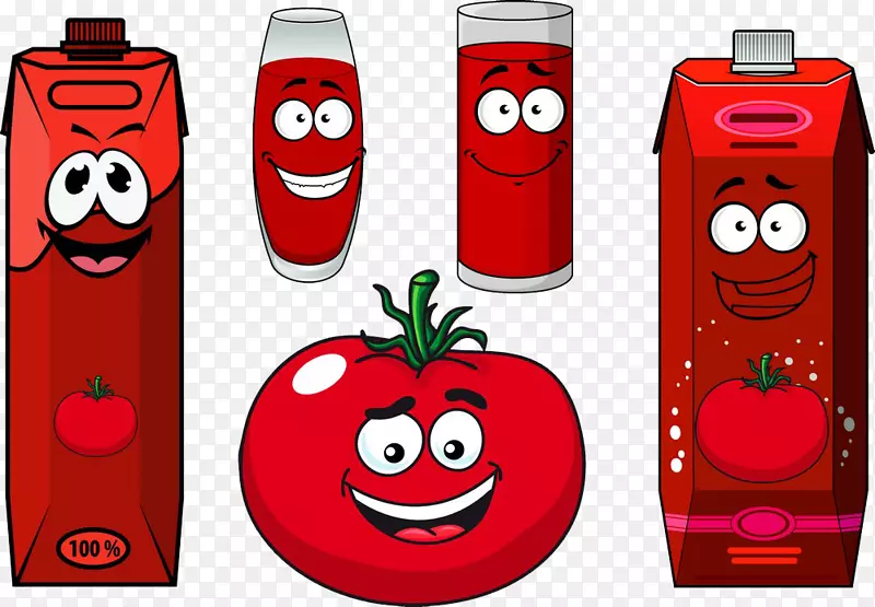 番茄汁草莓汁.草莓汁卡通插图