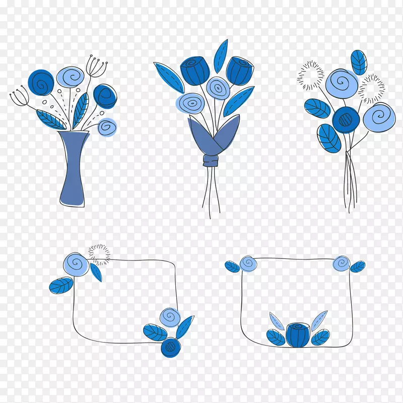 花束蓝框手绘花束
