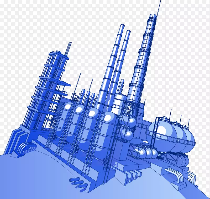化工厂插图-蓝色油楼