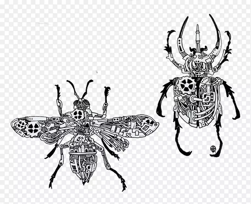 艺术家画蒸汽朋克插图-创造性机械昆虫图片材料
