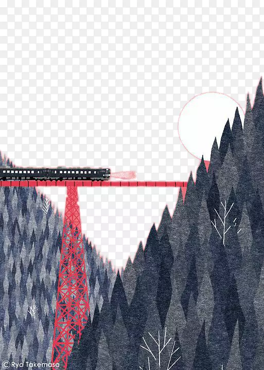 火车插画-月光，火车桥