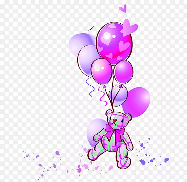 气球生日剪贴画-紫色气球熊娃娃卡通浪漫