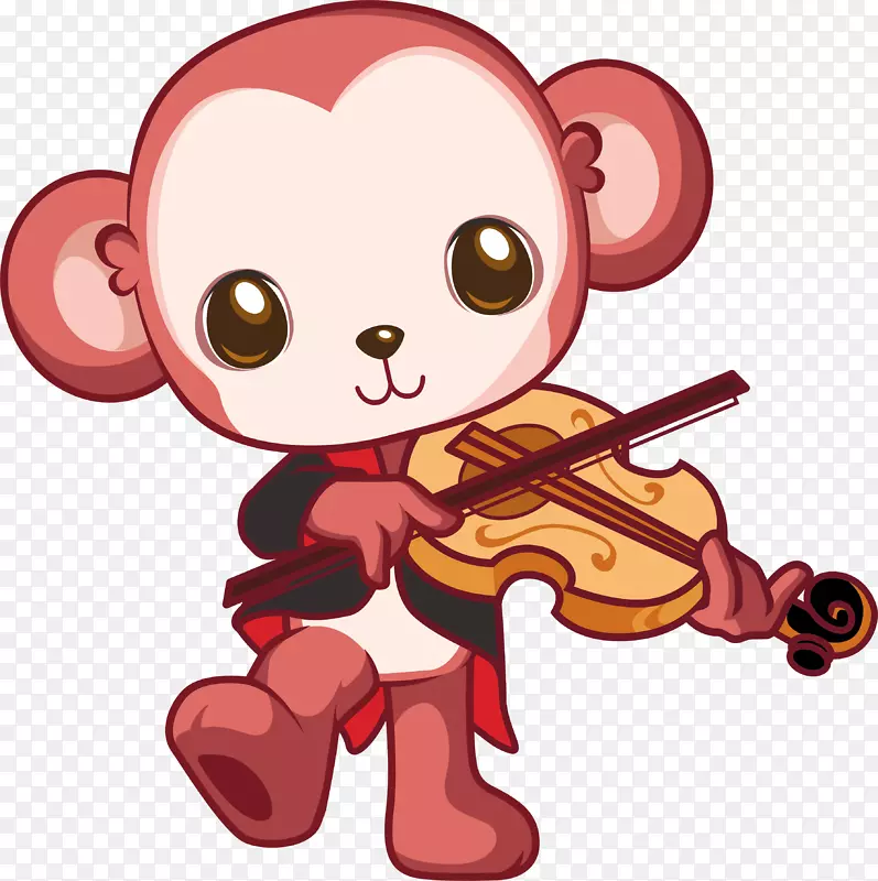 卡通小提琴-钢琴上的小猴子