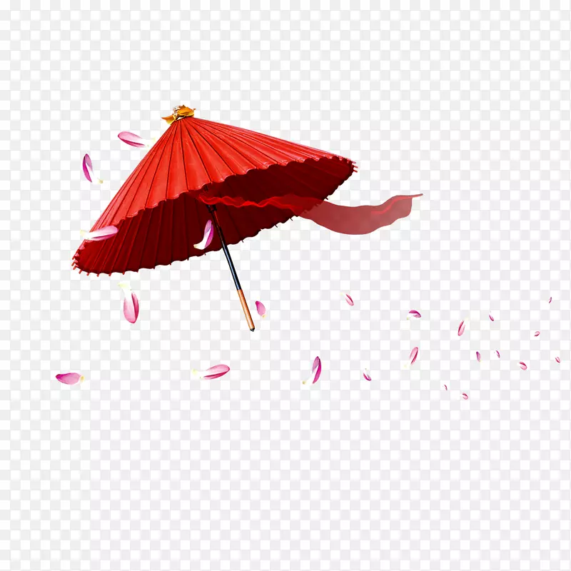 油纸伞红伞浮花瓣