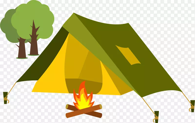 帐篷卡通野营艺术-搭起帐篷生火