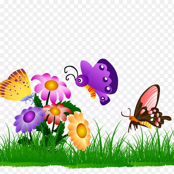 蝴蝶园艺剪贴画-一片鲜花和舞蹈蝴蝶