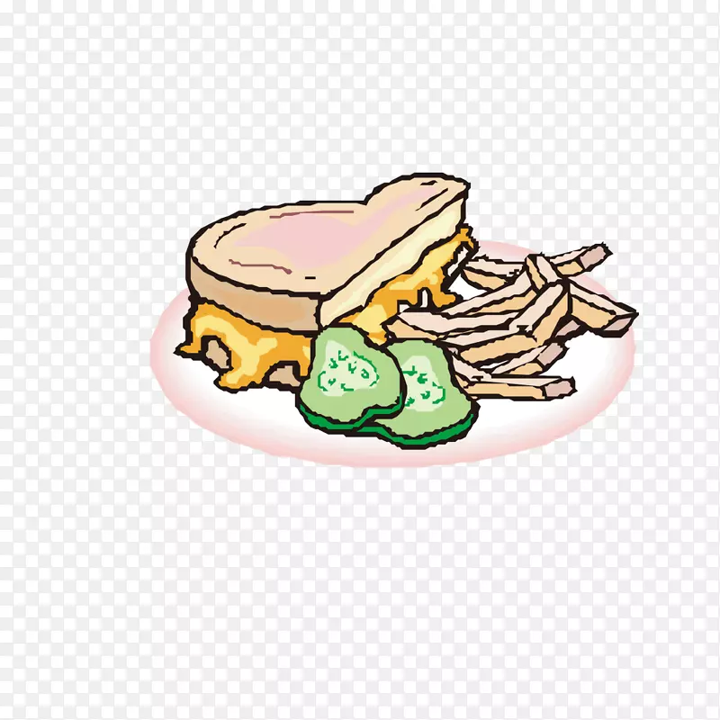 芝士三明治，炸薯条，腌制黄瓜，鸡蛋三明治，早餐三明治-面包食品薯条