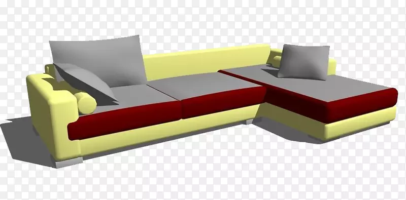 桌子沙发床-黄灰色沙发模型