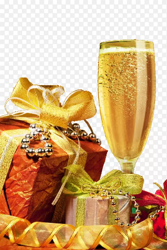 香槟酒通过圣诞礼物-圣诞礼物和香槟