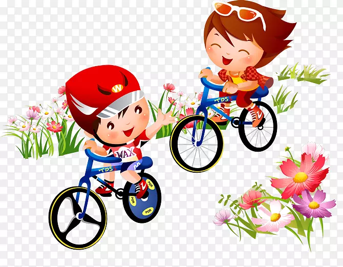自行车运动自行车剪贴画-鲜花自行车卡通儿童