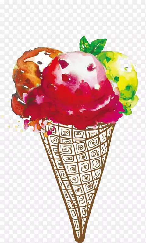 冰淇淋牛奶水彩画甜点冰淇淋彩绘