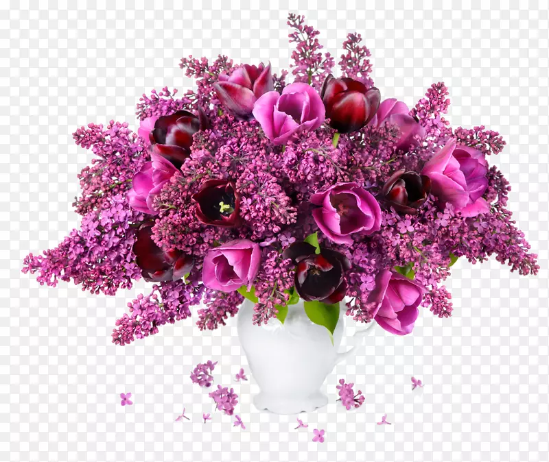 花香郁金香紫丁香花瓶-紫色花盆
