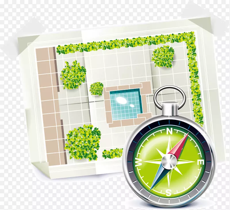 花园工具园艺图标-阁楼罗盘手绘元素