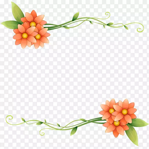 花卉剪贴画-橙色花绿叶红花藤