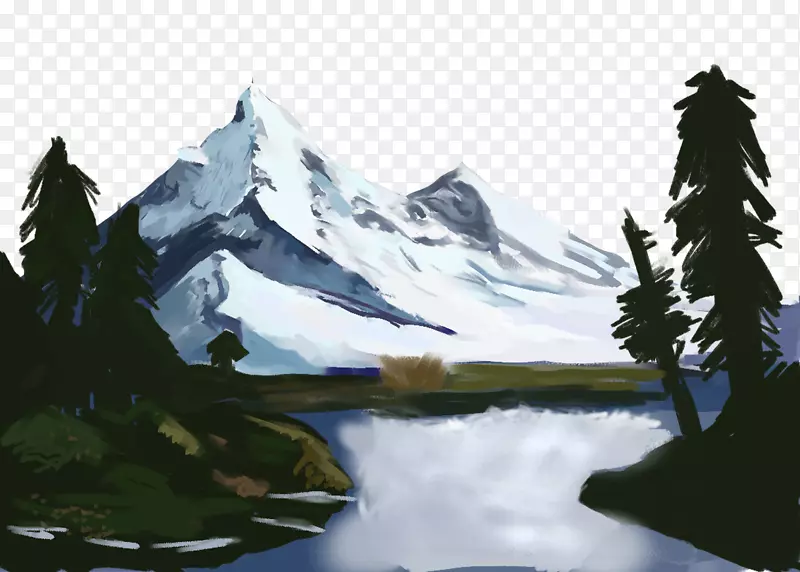 山水画-手绘雪山景观