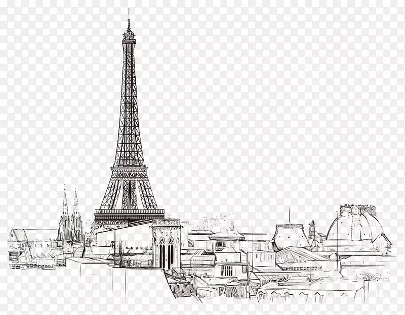 巴黎免版税绘画插图-埃菲尔铁塔素描