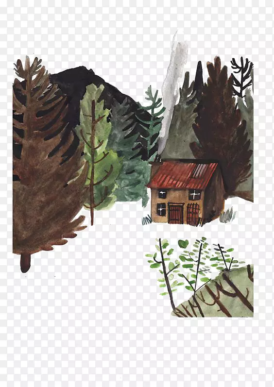 绘画艺术插画-森林小屋