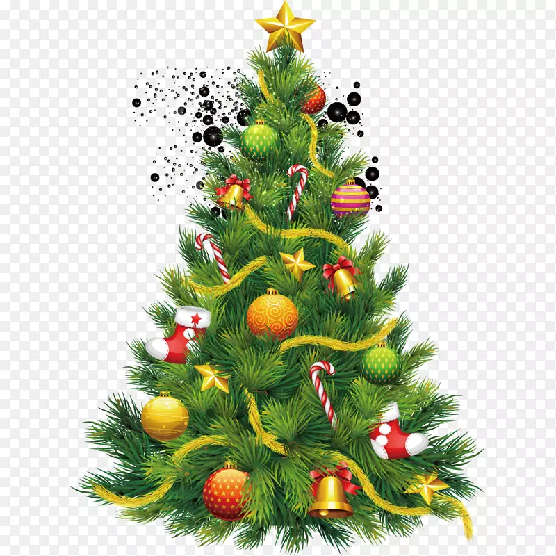 圣诞老人圣诞树装饰剪贴画五颜六色的圣诞树