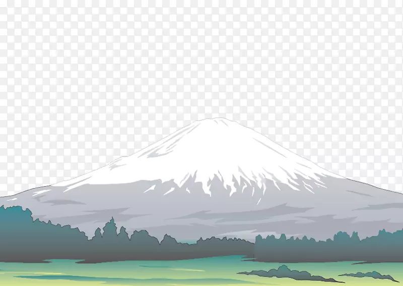 富士山雪山手绘雪山