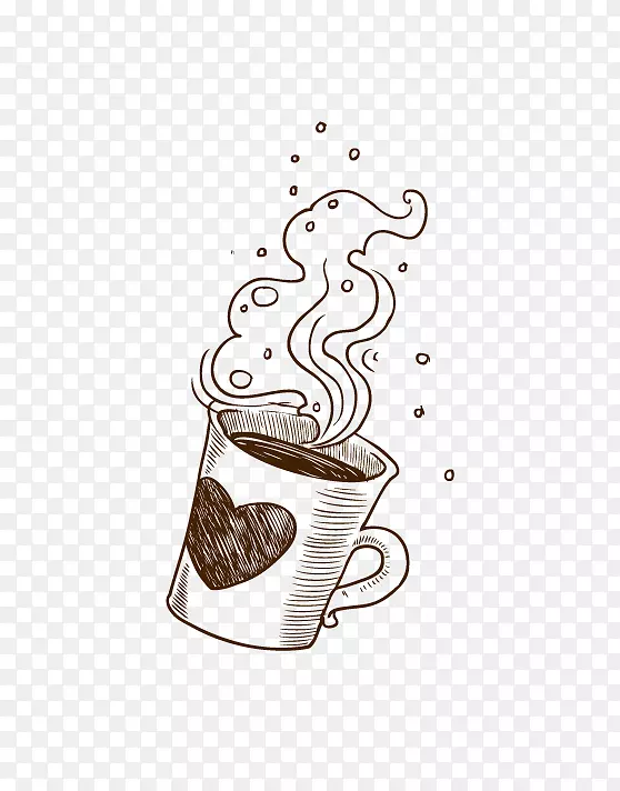 咖啡杯油炸圈饼手绘咖啡