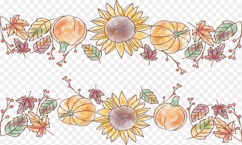 下载-手绘向日葵，南瓜，枫叶标题盒。