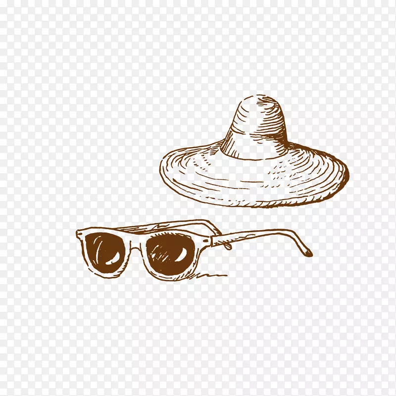 绘画海报插图-帽子太阳镜