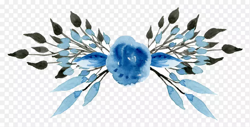 水彩：鲜花水彩画蓝色剪贴画复制背景花环