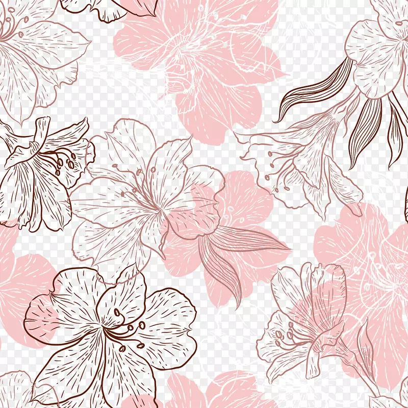 花叶粉红花瓣手绘粉红色花朵叶
