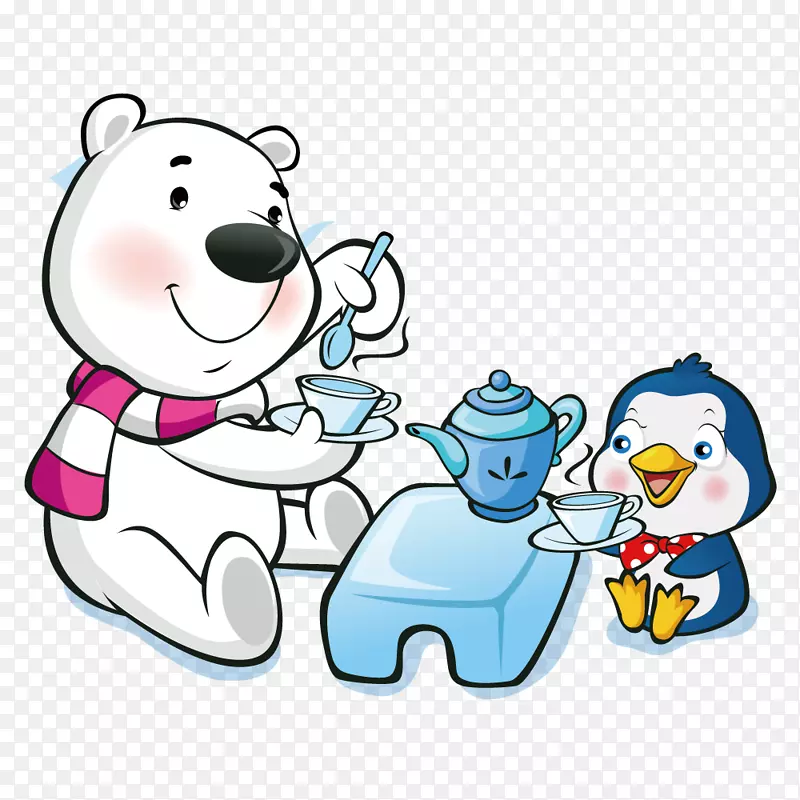 北极熊卡通壁纸-茶，北极熊和企鹅